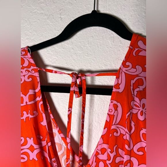 Aakaa orange and pink flowy romper 🌺 cover-up 🌺 excellent condition 🌺 small - Picture 5 of 9